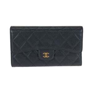 CHANEL Matelassé Coco Mark Black Caviar Leather Long Wallet for Women